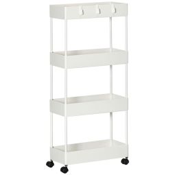 Carrito auxiliar 40x19x90 cm acero, abs color blanco Homcom, hogar - cocina