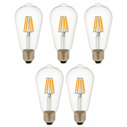 Pack x5 bombilla LED st64 E27 edison, filamento 8w 820lm. Luz cálida 2700k