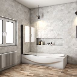 Aica mampara de bañera abatible,vidrio 6mm,negro mate, (78-80)x140cm