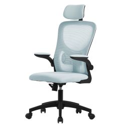 Silla de oficina ergonomica azul regulable con reposacabezas