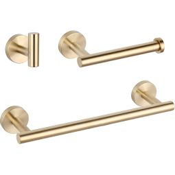 Valaz accesorios baño dorado cepillado toallero 30cm+1percha+portarollos