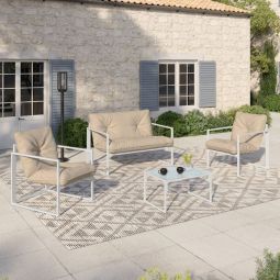 Salón de jardín bajo - 4 plazas - blanco beige