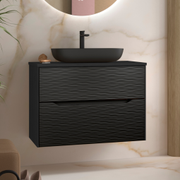 Mueble baño suspendido con tapa y lavabo | negro - negro 80cm