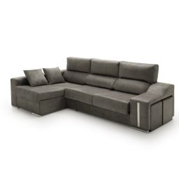 Sofa chaise longue reclinable con puffs serena gris oscuro izquierda