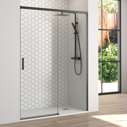 Mampara ducha frontal corredera 130 cm (adaptable 124-129cm) negro mate