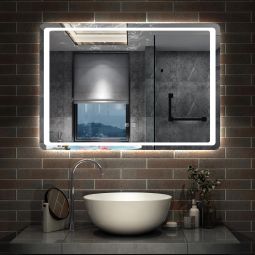 Aica espejo de baño LED 100 x 70cm, antivaho, memoria de fallo de corriente