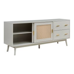 Mesa de tv susa puertas corredoras polirratán 160x40x65cm beige [en.casa]