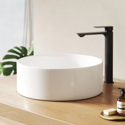Emke lavabo redondo de encimera de cerámica 35.2x35.2cm, blanco brillante