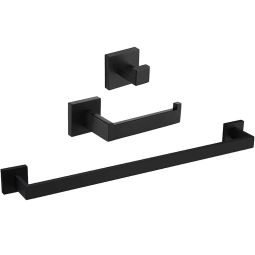 Valaz accesorios baño cuadrados negro mate toallero+1percha+portarollos