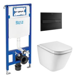 Roca duplo cisterna y pulsador pl7 negro mat con inodoro roca the gap