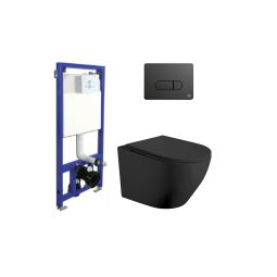 Pack inodoro suspendido + cisterna empotrada + pulsador negro mate