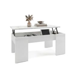 Mesa de centro elevable con almacenaje 100x42,5-53 cm vita blanco - mármol