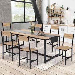 Sillas industriales de madera clara y metal negro - lote de 6 - 41x45x85 cm