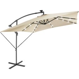 Parasol con luces solares LED y manivela 2,5 x 2,5 m, beige