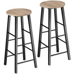 2 taburetes altos industriales de acero, altura 72,5cm, madera clara