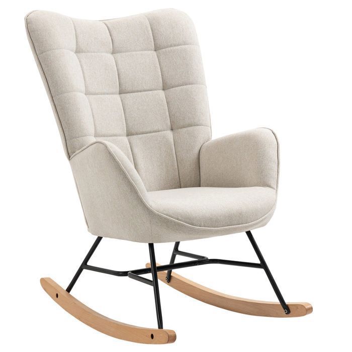 Meubles cosy - sillón mecedora lactancia escandinavo en tela beige