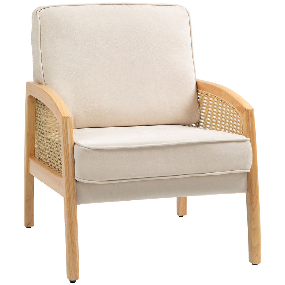 Sillón de salón 67x75x88 cm poliéster, madera de caucho color beige Homcom