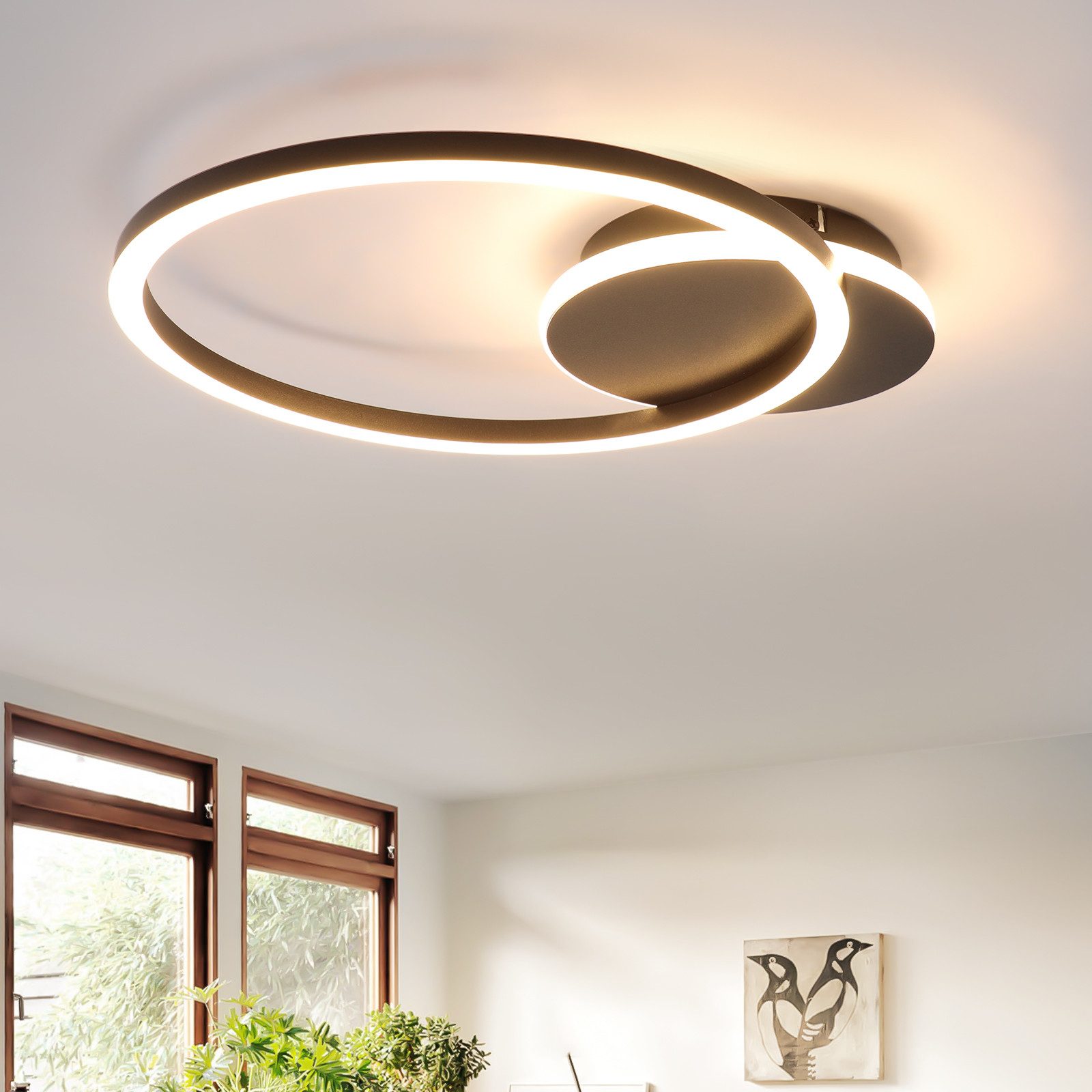 Nettlife lámpara LED , 24 w, color negro, moderna, 2 anillos, 3000 k,