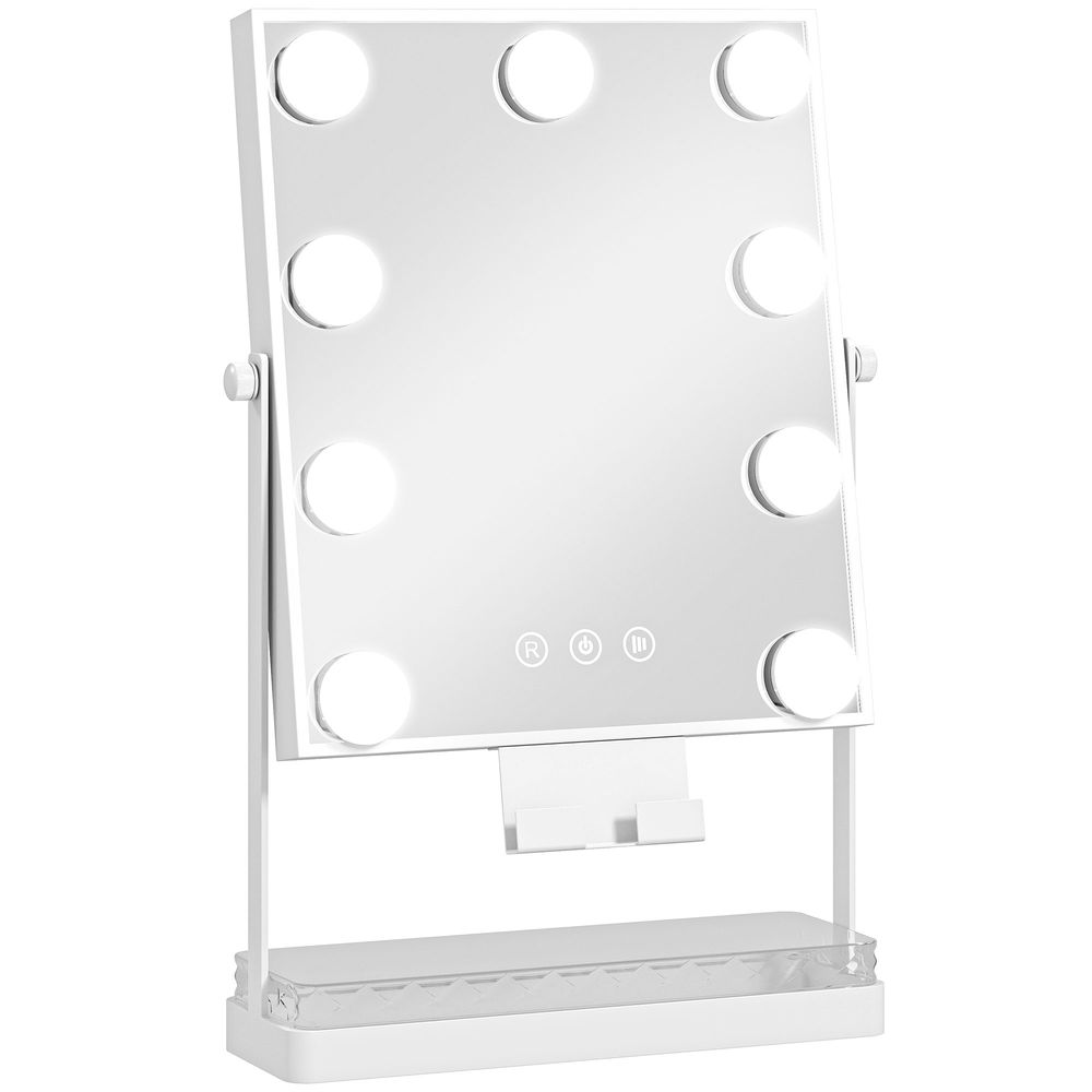 Espejo de maquillaje 28.6x8x41 cm metal, vidrio color blanco Homcom