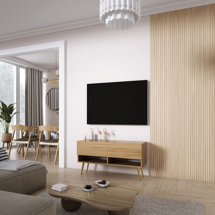 Mueble tv - roble craft, patas doradas - 100 x 32 x 52 cm