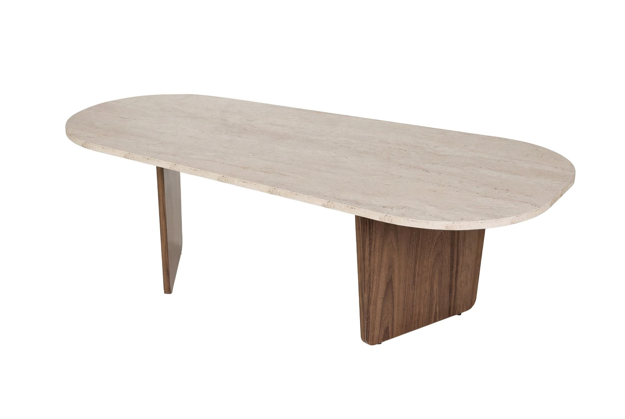 Mesa de centro de madera <<ovalis>> - 130 x 65 x 40 cm - travertino / nogal