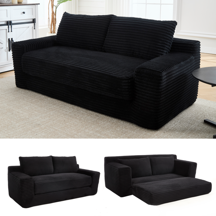 Sofá cama 2 plazas de tela negro compacto plegable sin montaje