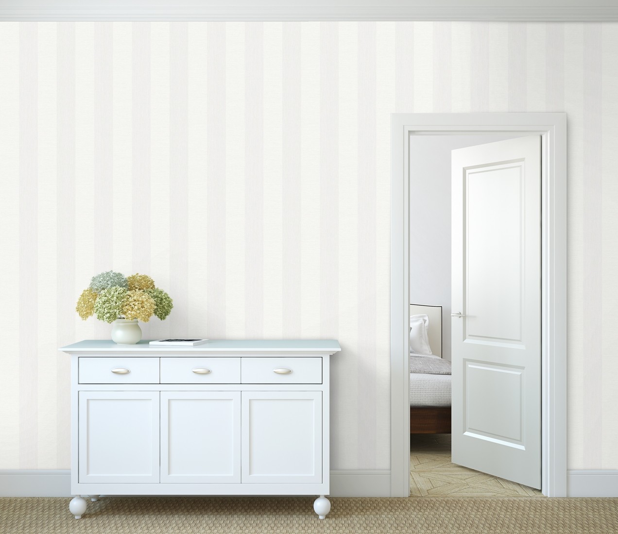 Papel pintado gaulan de rayas metalizadas blancas con textura en 5.23m²