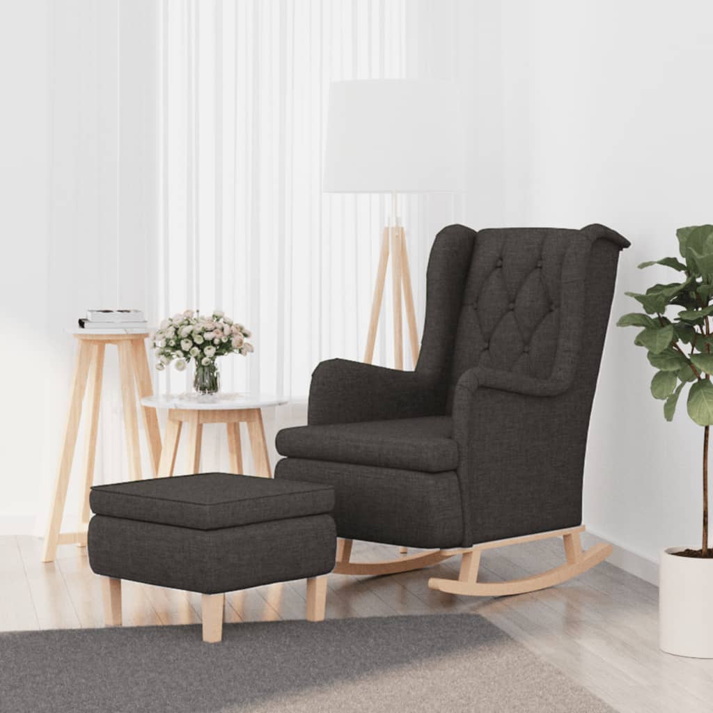 Sillón con patas mecedoras y taburete de tela gris oscuro qweo7988