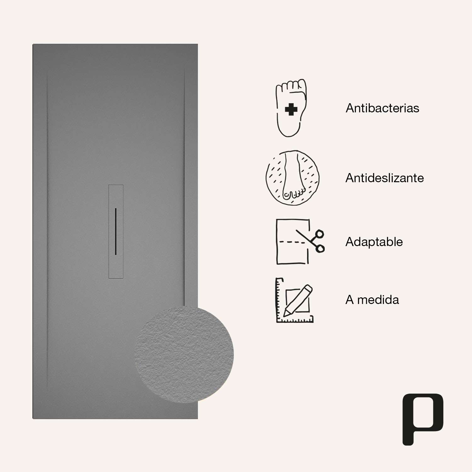 Plato de ducha POALGI - 80x100 cm - Gris - Serie Gneis - Extraplano y  antideslizante C3 - Textura Pizarra