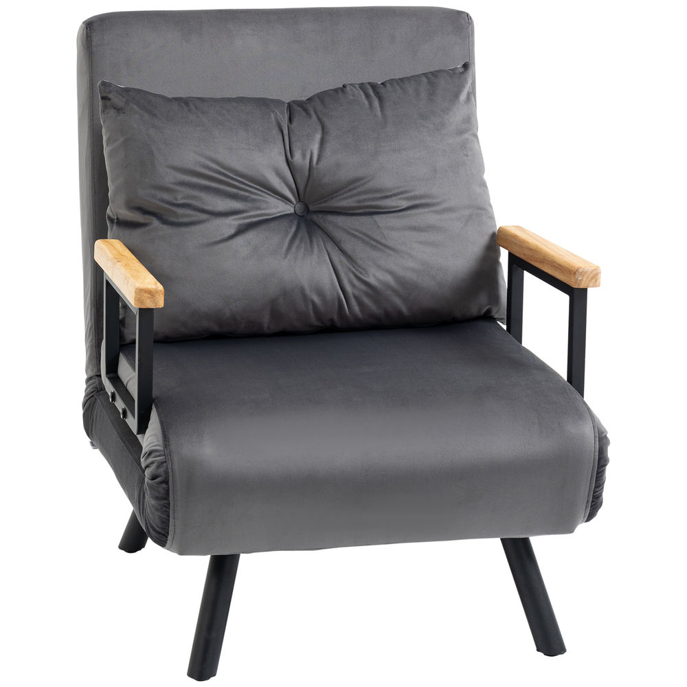 Sofá cama individual 63x73x81 cm poliéster color gris Homcom