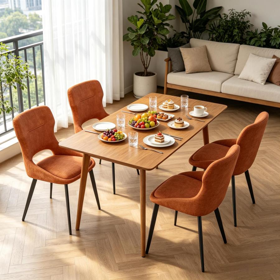 Silla de comedor chenilla naranja con brazos y patas de madera set de 4