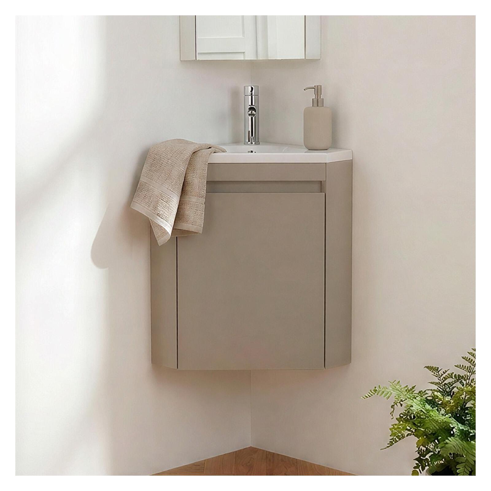 Mueble lavamanos esquina con lavabo de resina y grifo cromo lisa