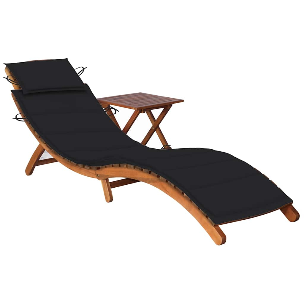 vidaXL tumbona de jardín con mesa y cojín madera maciza de acacia
