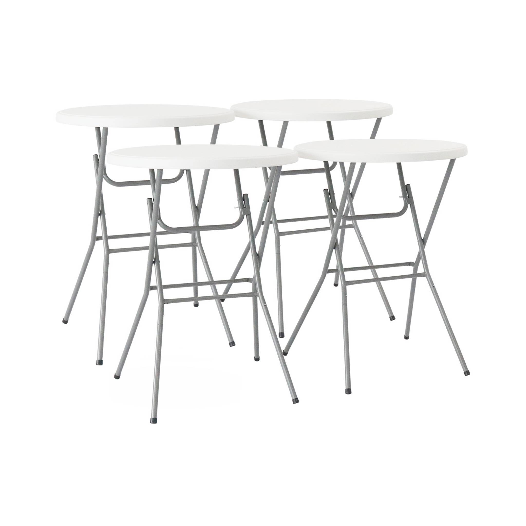 Mesa alta plegable de acero para eventos, set de 4 blanco 81x81x110 cm