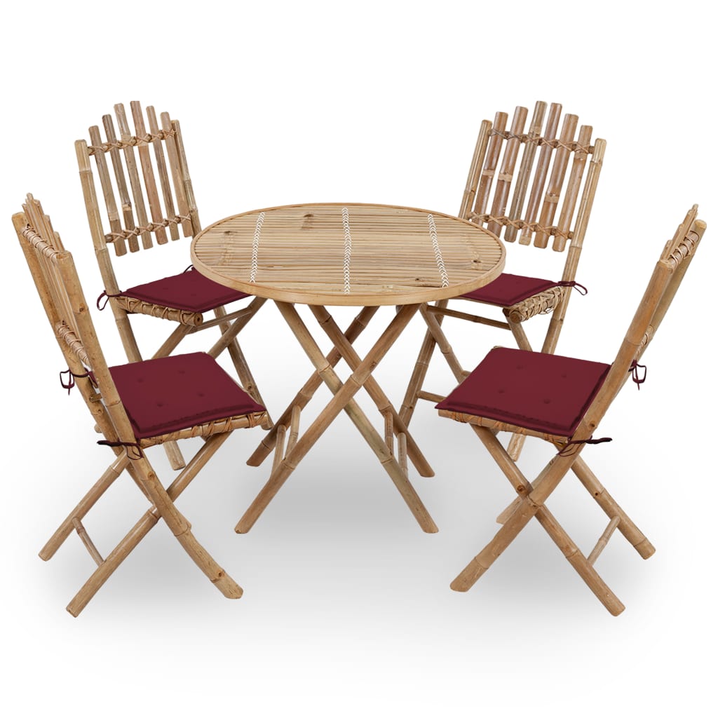 vidaXL set de comedor exterior plegable 5 piezas con cojines bambú