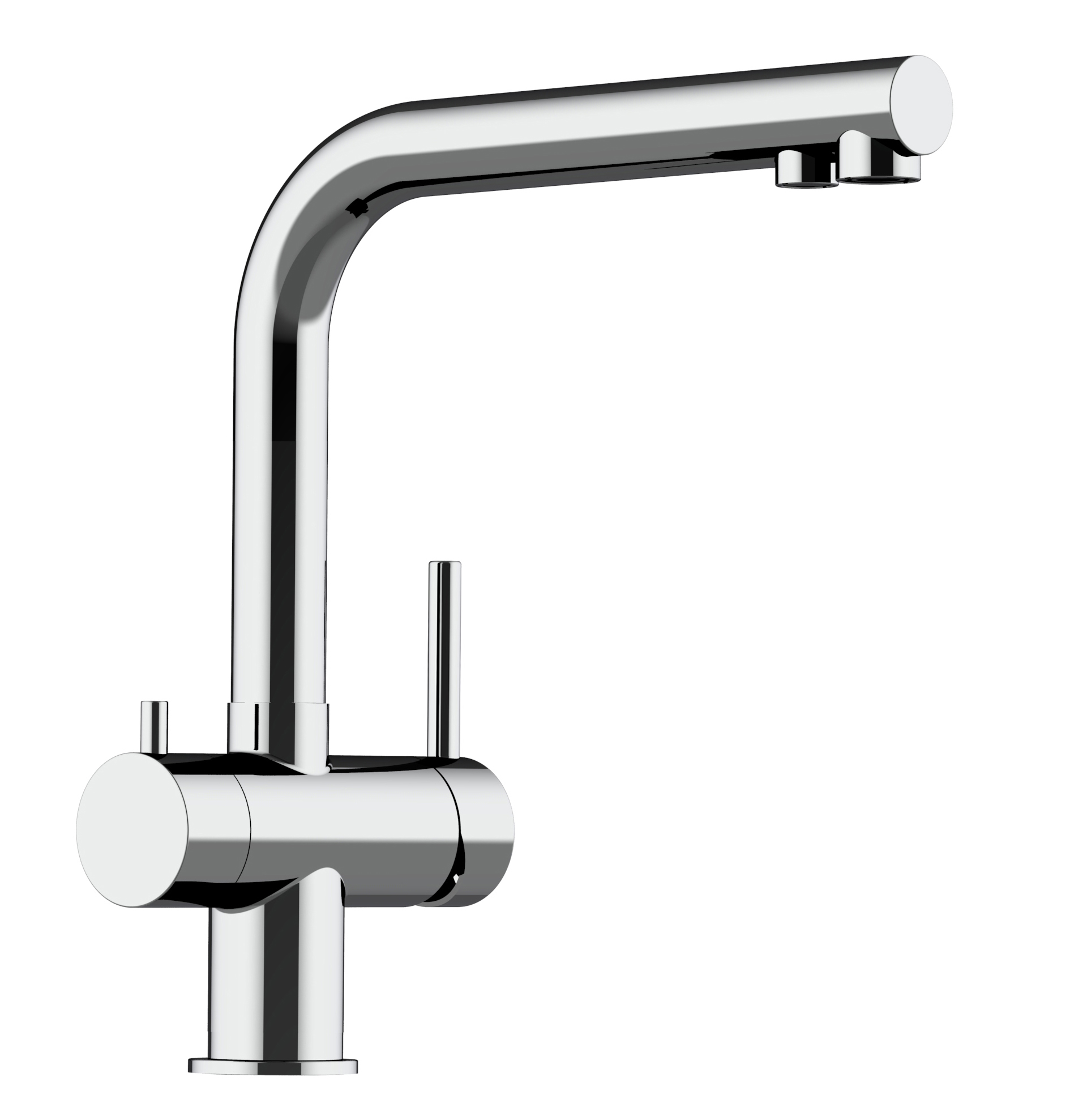 Grifo de cocina 3 vías acero inox pulido caño L Bajo giratorio