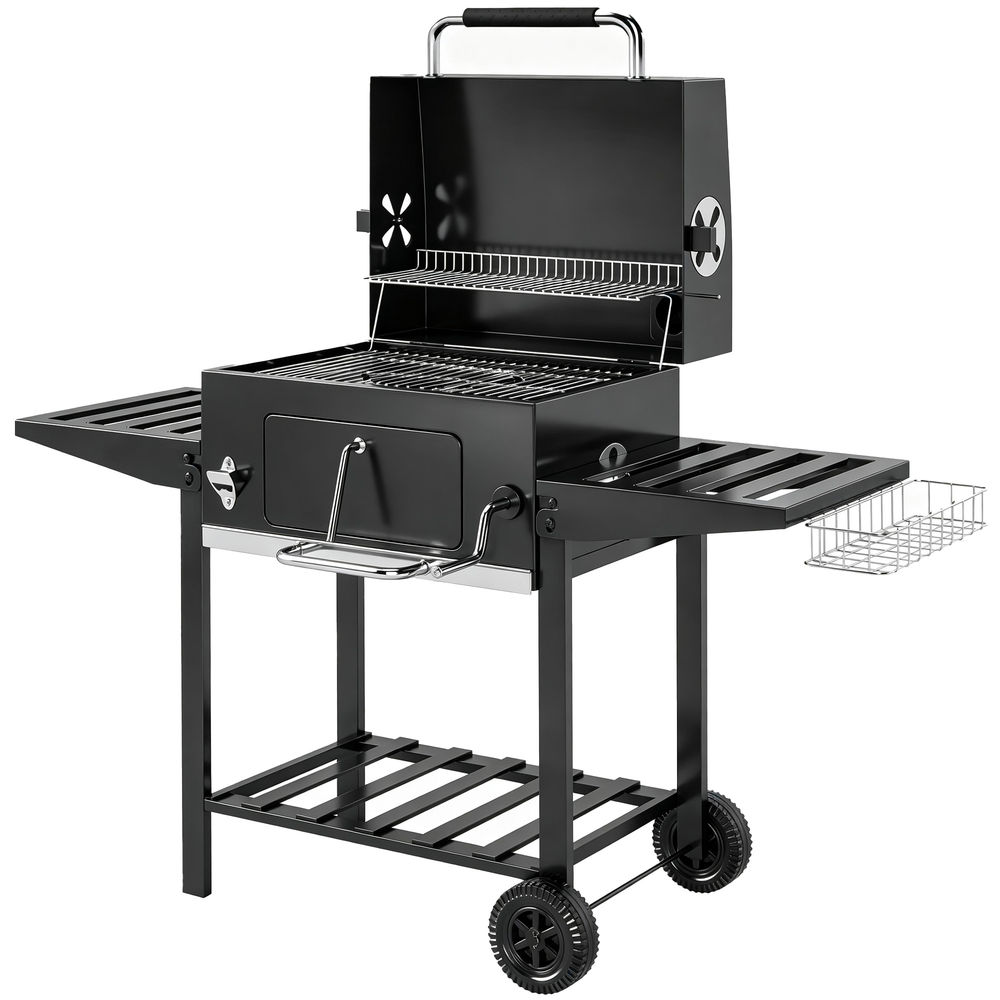 Barbacoa de carbón 133.5x65x110 cm metal, acero inoxidable Outsunny