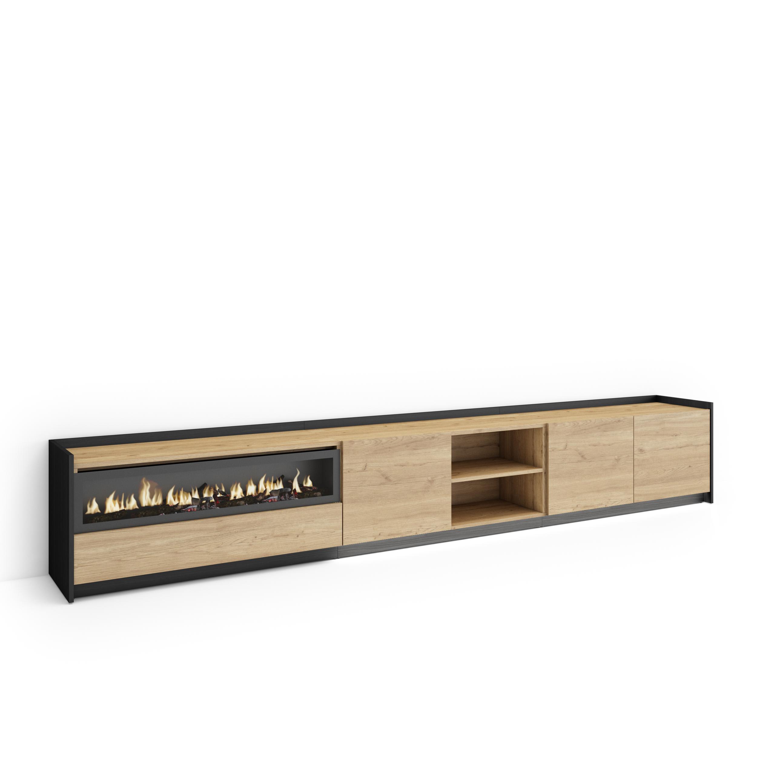 Mueble tv, 310x37x50cm, chimenea eléctrica, LED rf4858