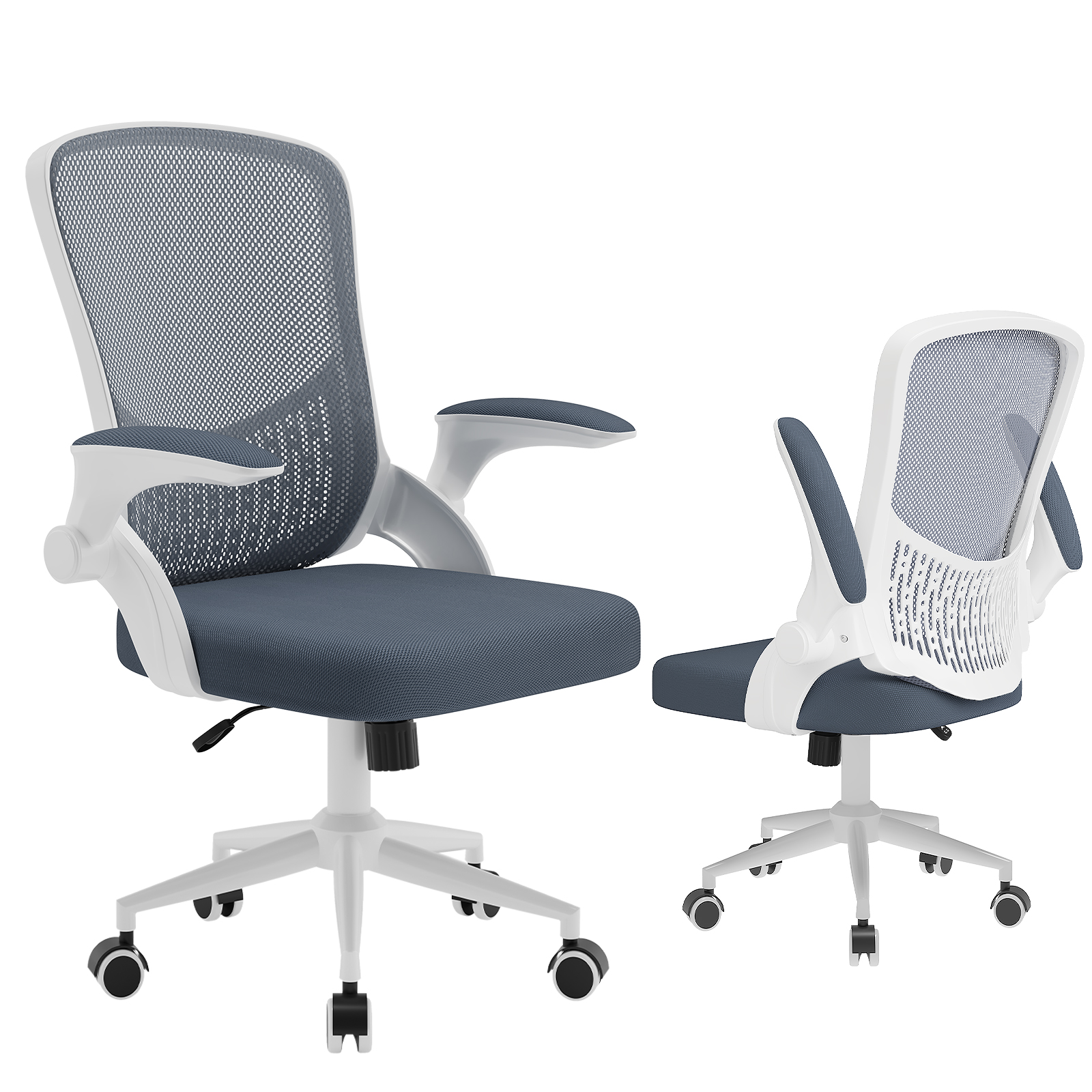 Silla de escritorio de oficina con reposabrazos abatibles, gris oscuro