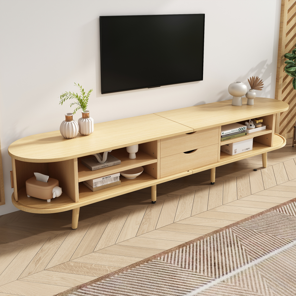 Mueble de tv con 2 cajones y puertas correderas roble claro 42x175x40cm