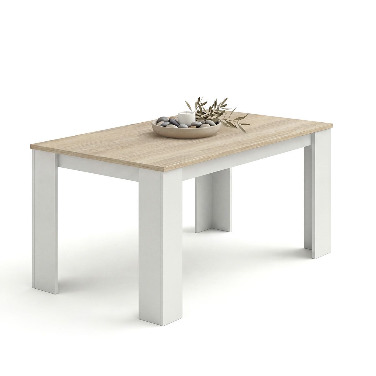 Mesa de comedor fija 140x80 cm naya blanco artik - roble canadian