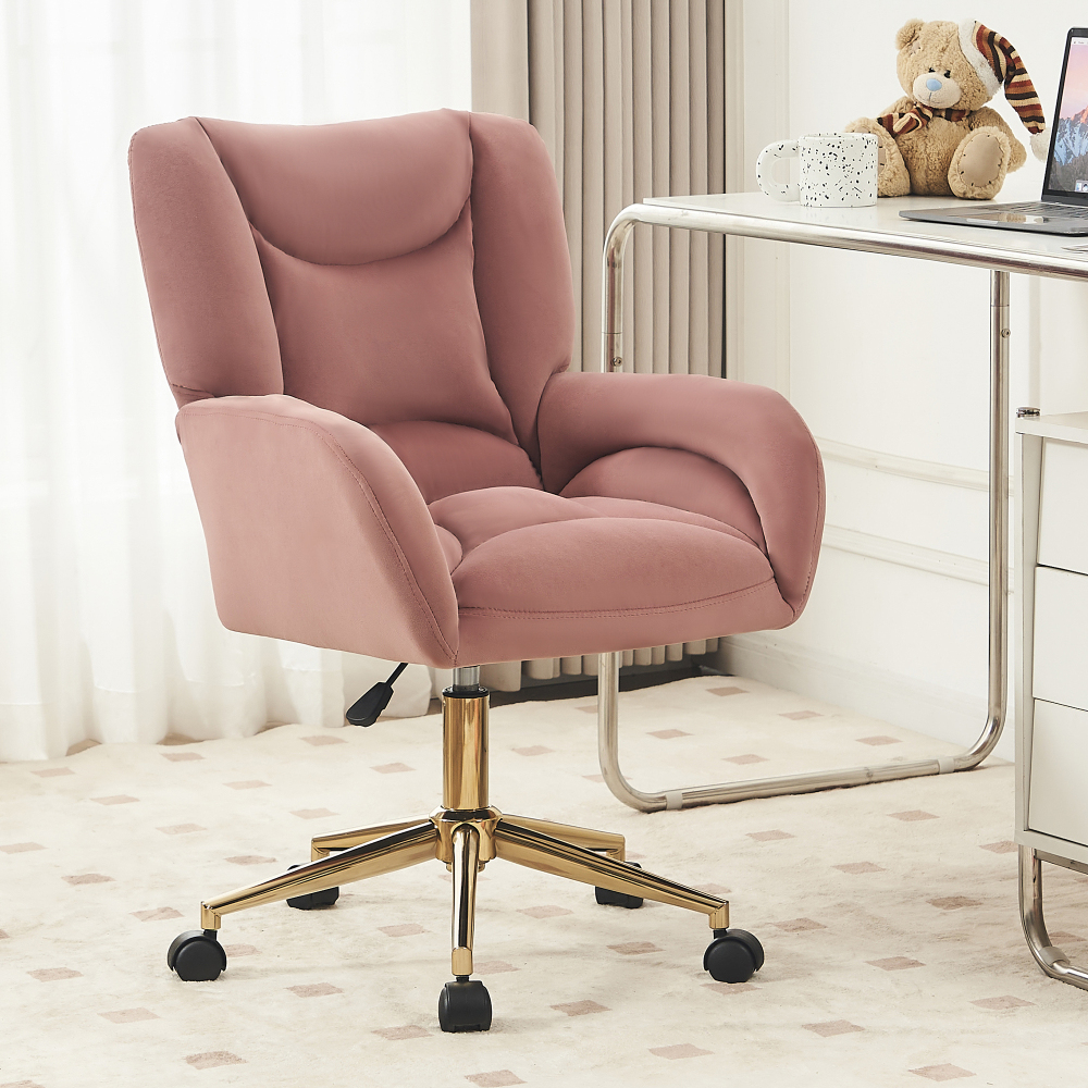 Silla oficina giratoria terciopelo rosa ajustable altura y ruedas
