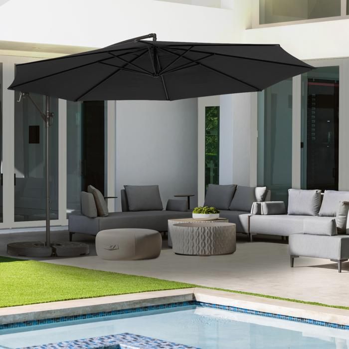 Sombrilla excéntrica giratoria 360° gris - d 3,5 m