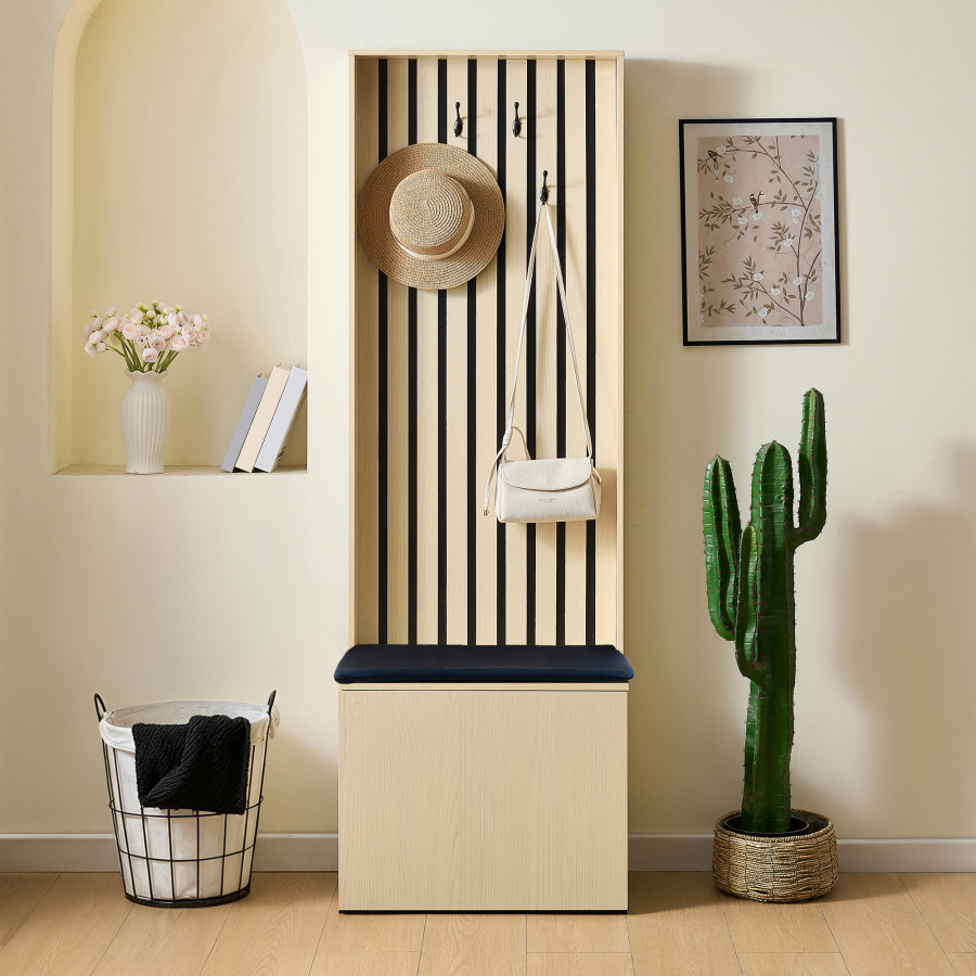 Mueble recibidor con banco y zapatero color madera 179,5x61x35cm