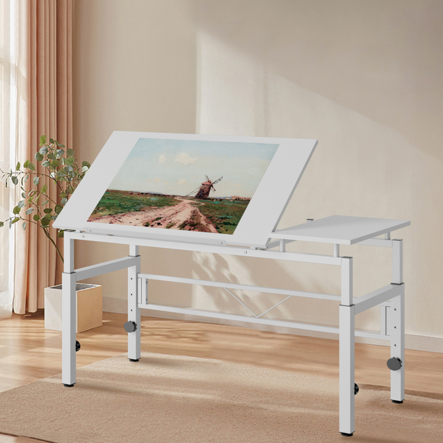 Mesa de dibujo ajustable inclinable mdf metal blanco 77-100cm