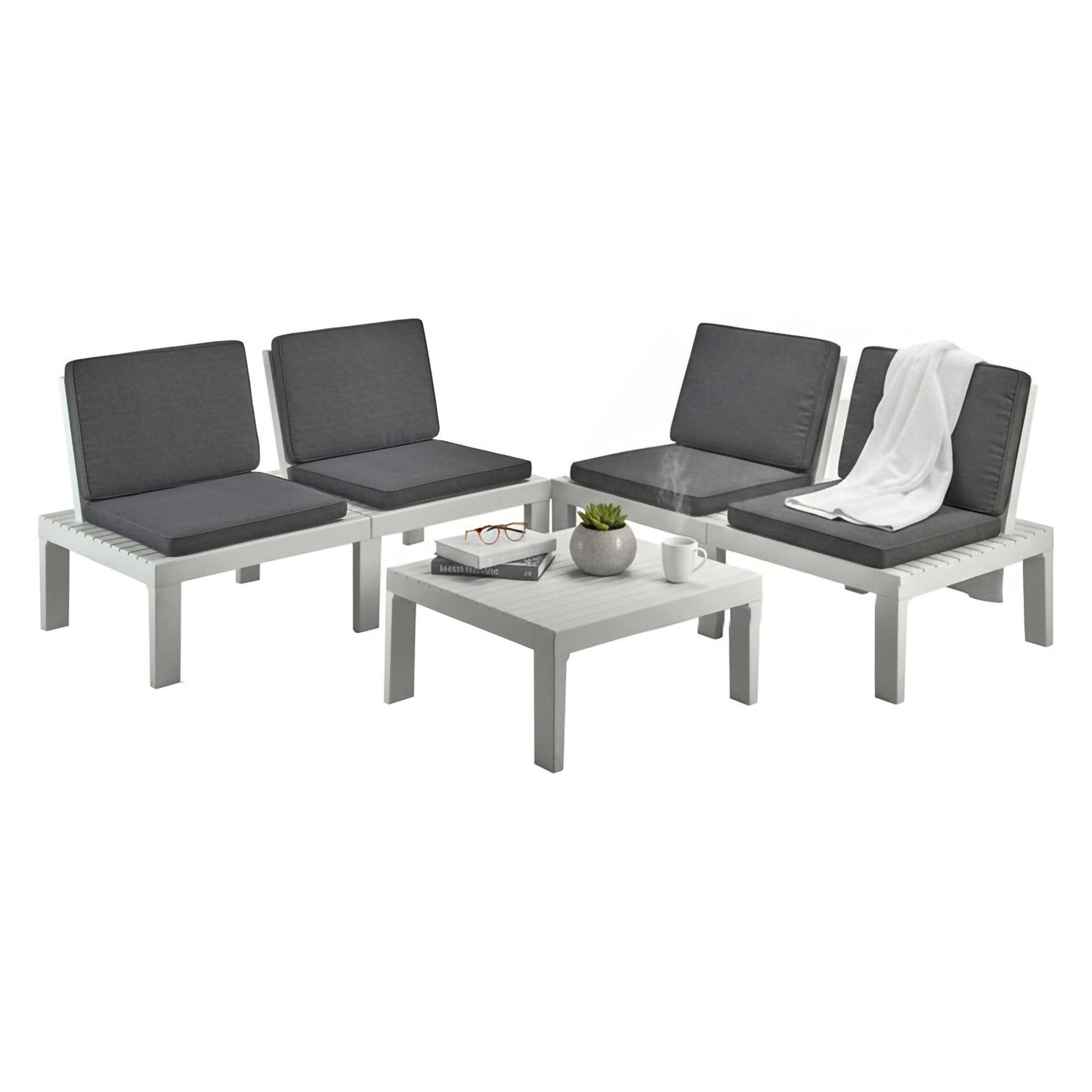 Set de salón exterior ermes, mesa, plástico blanco