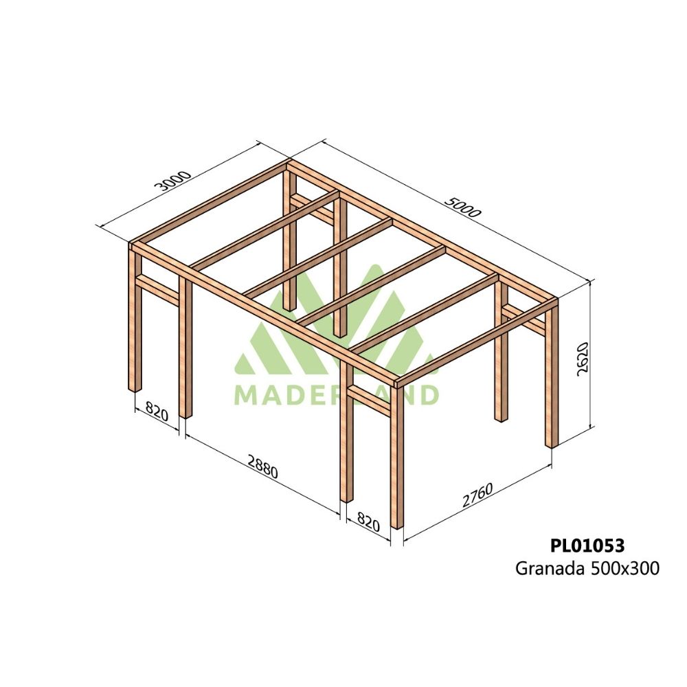 Pérgola de madera laminada - granada 500x300cm (maderland)