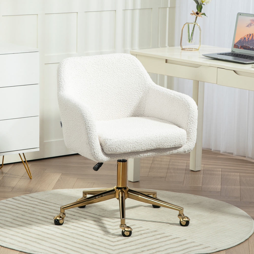 Silla de oficina poliéster blanco crema regulable altura con reposabrazos