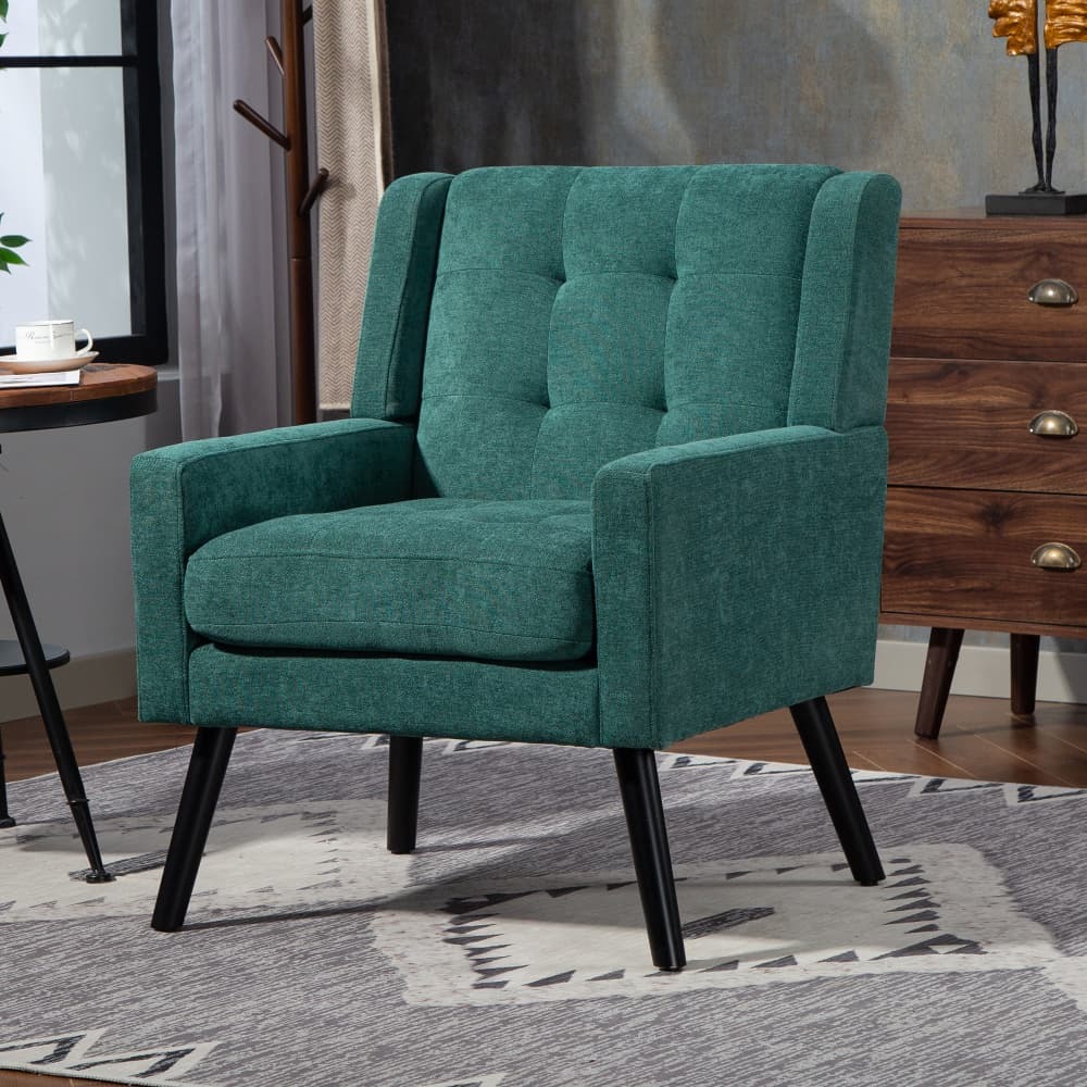 Sillón tapizado de lino verde retro para salón dormitorio y despacho