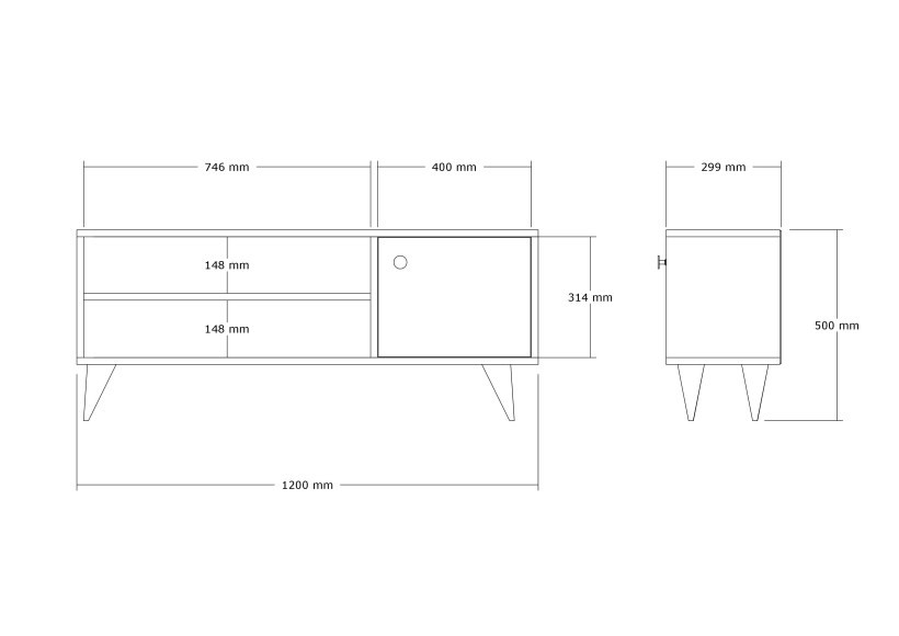 Mueble para la tele de madera <<jena>> - 120 x 29 x 50 cm - pino del atlánt